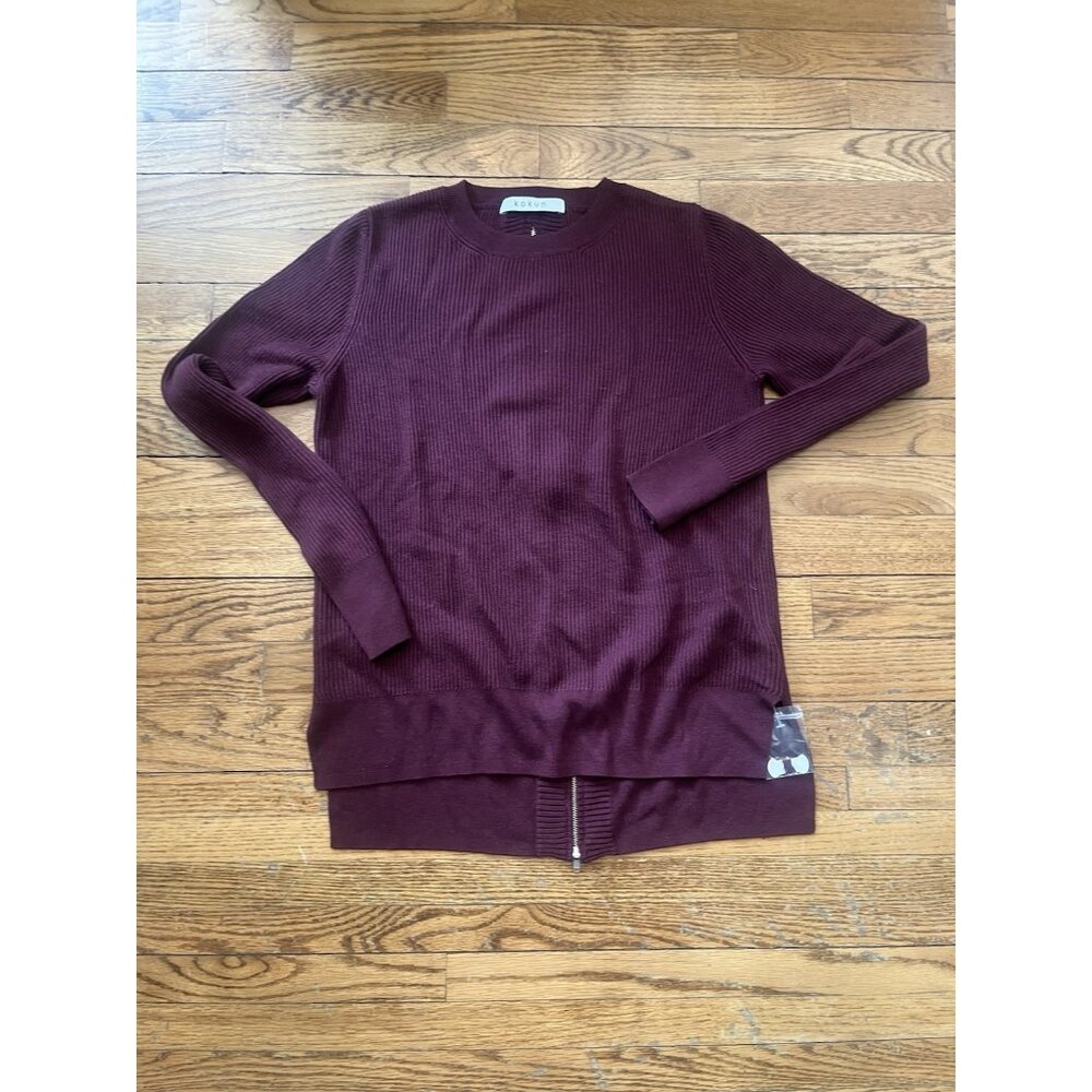 Kokun Dark Red Bamboo Cashmere Medium Weight Full Back Zip Sweater Top Size S
